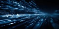 Abstract digital data stream with binary code and glowing lines creating a sense of speed and movement in a dark background, Royalty Free Stock Photo