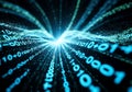 Abstract Digital Data Stream with Binary Code and Glowing Particles Royalty Free Stock Photo