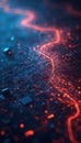 Abstract digital data stream in cyberspace. Futuristic view of computer circuit board with bright light trails, binary code, Royalty Free Stock Photo