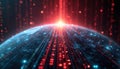 Abstract digital data stream flows globally across planet surface. Binary code, circuits, networks signify advanced information Royalty Free Stock Photo
