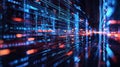 Abstract digital data stream with futuristic glowing lines in blue and red