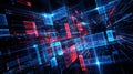 Abstract digital data stream with glowing blue and red geometric shapes technology Royalty Free Stock Photo