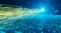 Abstract digital data stream with glowing lines and binary code pattern Royalty Free Stock Photo