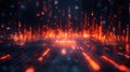 Abstract Digital Network Background with Glowing Orange Data Streams and Binary Code Royalty Free Stock Photo