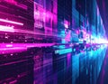 Abstract Digital Data Stream Neon Lights Futuristic Technology Background Royalty Free Stock Photo