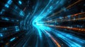 Abstract digital data stream speeding through illuminated tunnel Royalty Free Stock Photo