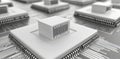 An abstract digital data technology design with a square black and grey pattern on a pixel background, showcasing a