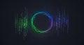 Abstract digital data visualization with colorful circular waves and glowing number columns on dark background representing cyber Royalty Free Stock Photo