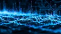 Abstract digital data visualization with glowing blue lines and particles on a dark background Keywords: data Royalty Free Stock Photo