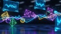 Abstract digital data visualization with glowing geometric shapes and waveforms image photo Royalty Free Stock Photo