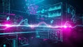 Abstract digital data visualization with glowing lines and geometric shapes technology Royalty Free Stock Photo