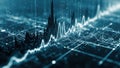 Abstract digital data visualization with glowing lines and nodes representing financial growth Royalty Free Stock Photo