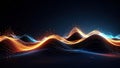 Abstract digital data visualization with glowing lines and particles against a dark background. Royalty Free Stock Photo