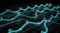 Abstract Digital Data Visualization: Glowing Teal Lines and Numeric Indicators on a Dark Grid Representing Financial Analysis and Royalty Free Stock Photo
