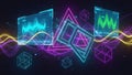 Abstract Digital Data Visualization with Neon Geometric Shapes and Waveforms technology Royalty Free Stock Photo