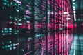futuristic data center with illuminated server racks displaying colorful digital code and information in a high tech environment Royalty Free Stock Photo