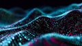 Abstract digital data wave with glowing colorful particles in a dark background Royalty Free Stock Photo