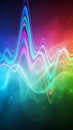 Abstract digital depicting a vibrant colorful sound wave or equalizer pattern with flowing neon light effects in a spectrum of Royalty Free Stock Photo