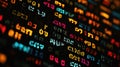 Abstract Digital Display: Glitch Aesthetics with Dynamic Multicolor Characters and Data Streams
