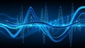 Digital sound wave visualization with glowing blue lines and particles Royalty Free Stock Photo