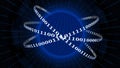 Abstract digital earth encircled by binary code lines with binary rays and blurred hud elements - global communication concept Royalty Free Stock Photo