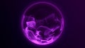 Abstract digital energy glowing sphere, neon purple orb with wave-shaped particles levitating in space. Magic dynamic flowing Royalty Free Stock Photo