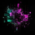 Abstract Digital Explosion of Teal and Magenta Geometric Particles on Black Background Royalty Free Stock Photo