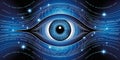 Abstract digital eye with blue circuits and binary code patterns technology cyber Royalty Free Stock Photo