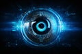 Blue eye on digital technology background. Security access technology. Generative ai Royalty Free Stock Photo