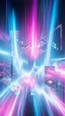 Abstract Digital Featuring Neon Blue and Pink Light Streaks and Geometric Shapes Exploding Outwards Keywords: abstract, digital Royalty Free Stock Photo