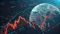 Abstract digital financial chart with glowing globe Royalty Free Stock Photo