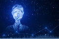 Abstract digital fingerprint man or person silhouette on blurry blue backdrop. Identity, technology and secure concept. 3D Royalty Free Stock Photo
