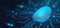 Abstract digital fingerprint scan on glowing circuit board. Biometric authentication system for secure access, identity Royalty Free Stock Photo