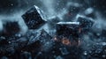 Abstract digital floating blocks with black and colorful lights. Future. AIG53.