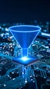 Abstract digital funnel concept on a computer circuit board, data processing Royalty Free Stock Photo
