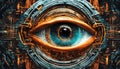 Abstract digital futuristic stock photo featuring an eye as the central focus