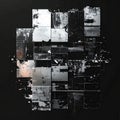 Abstract Digital Glitch Art Collage With Metallic Rectangles And White Pixels On Black Background Royalty Free Stock Photo