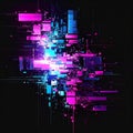 Abstract Digital Glitch Art With Neon Pink Blue Lights Dark Background Royalty Free Stock Photo