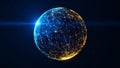 Abstract digital globe with network connections and data points on dark background. Royalty Free Stock Photo