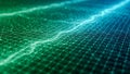 Abstract Digital Grid with Flowing Green and Blue Data Stream and Particles network Royalty Free Stock Photo