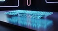 Abstract digital grid with glowing blue geometric patterns and futuristic light effects Royalty Free Stock Photo