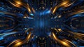 Abstract digital grid with glowing blue and yellow elements. Technology. AIG53F. Royalty Free Stock Photo