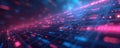 Abstract digital grid with glowing data streams. Blue and pink lights flow on network lines. Shows complex virtual connections Royalty Free Stock Photo