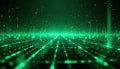 Abstract digital grid with glowing green lines and data points. Futuristic cyberspace with illuminated nodes and energy streams. Royalty Free Stock Photo