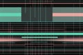 Abstract Digital Grid Interface with Neon Lines and Geometric Blocks on Dark Background AI-Generated Royalty Free Stock Photo