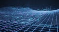 Abstract digital grid landscape with glowing blue data points Royalty Free Stock Photo