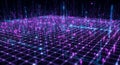 Abstract digital grid network with glowing neon purple and blue particles Royalty Free Stock Photo