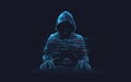 Abstract digital hacker. Cyber security concept. A man wearing hoodie