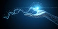 Abstract Digital Hand Holding Network Data Flow Technology Web Blue Glow Cyber Lines Cloud Future