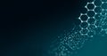 Abstract digital hexagonal molecular structure with glowing particles on dark blue background representing technology and science Royalty Free Stock Photo